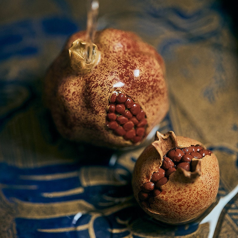 Gohobi Handmade Yixing clay ceramic Tea ornaments Tea pets Tea gift Chinese Gongfu tea Japanese Chado gourd persimmon pomegranate vintage