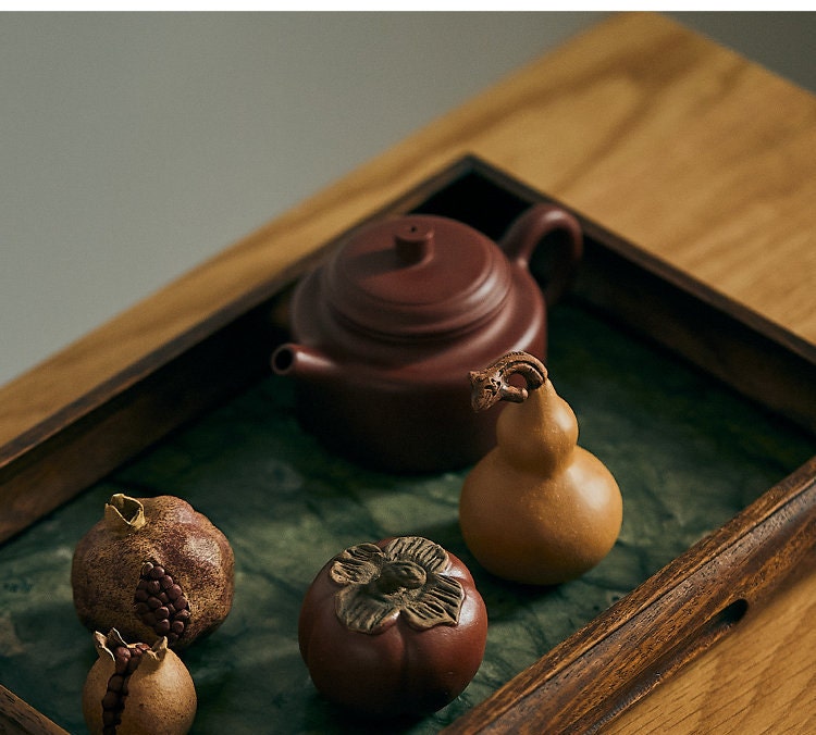 Gohobi Handmade Yixing clay ceramic Tea ornaments Tea pets Tea gift Chinese Gongfu tea Japanese Chado gourd persimmon pomegranate vintage