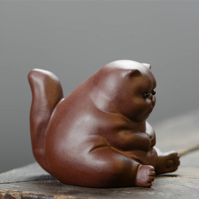 Gohobi Handmade cat ornaments Tea pets ceramic YiXing clay  Chinese Gongfu tea Kung fu tea Japanese Chado unique ornaments