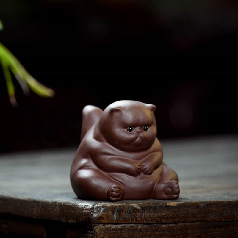 Gohobi Handmade cat ornaments Tea pets ceramic YiXing clay  Chinese Gongfu tea Kung fu tea Japanese Chado unique ornaments